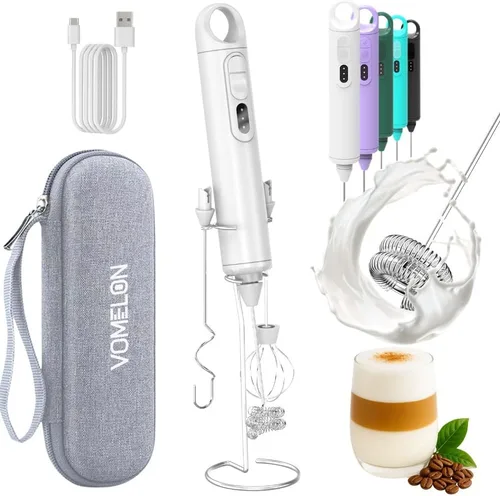Miniatura 10 de Espumador de leche recargable de mano de 3 velocidades para café [3 batidores] Mezclador eléctrico de bebidas para latte, capuchino, café, huevos