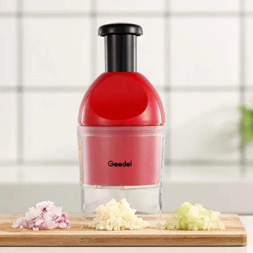 Miniatura 8 de Geedel - Picador de alimentos, manual fácil de limpiar, picador de verduras de mano, apto para lavavajillas, picador de cebolla para verduras, Rojo