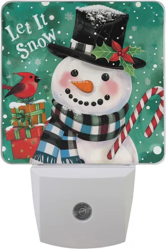Vdsrup Juego de 2 luces nocturnas de muñeco de nieve de invierno, luces nocturnas con forma de pájaro cardenal, luz nocturna LED enchufable, lámpara