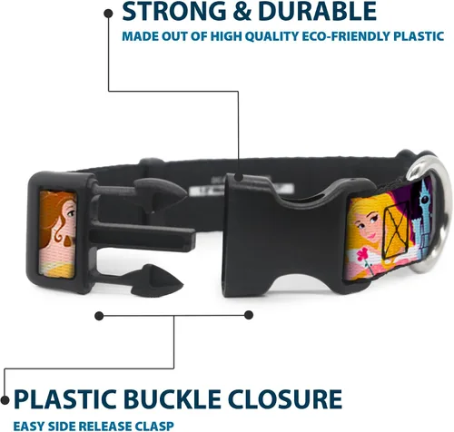 Miniatura 4 de Collar de perro Clip de plástico Disney Princess Poses Castle Siluetas Púrpura Multicolor 9 a 15 pulgadas 1.0 pulgadas de ancho