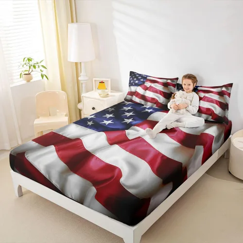 Miniatura 27 de Erosebridal Sábana bajera ajustable con la bandera estadounidense, sábanas de fútbol para niños, juego de ropa de cama de fútbol individual, juego