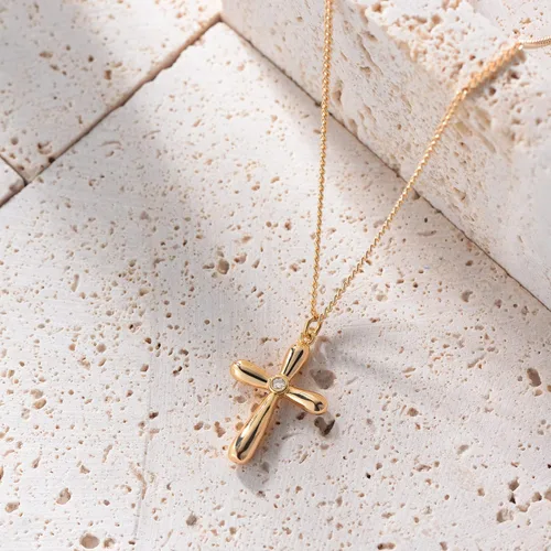 Miniatura 171 de Fettero - Collar con dije de cruz de fe, chapado en oro de 14 K, cadena fina, minimalista, simple, pequeña, para oración, regalo de joyería religiosa
