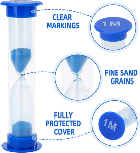 Miniatura 3 de I-MART Reloj de arena con temporizador de arena de 1 minuto, 6 unidades, de plástico, reloj de arena, color azul
