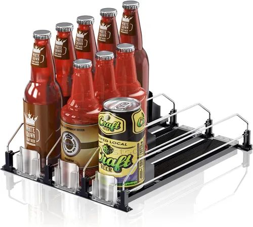 Miniatura 10 de Organizador de Bebidas para Refrigerador, 12oz 16oz 20oz - Dispensador de Latas de Refresco para Refrigerador, Ancho Ajustable, Deslizador Negro