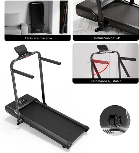 Miniatura 5 de DeerRun Caminadora con inclinación y barra de asa, 4 en 1 plegable debajo del escritorio para el hogar pequeño u oficina, capacidad de 300 libras