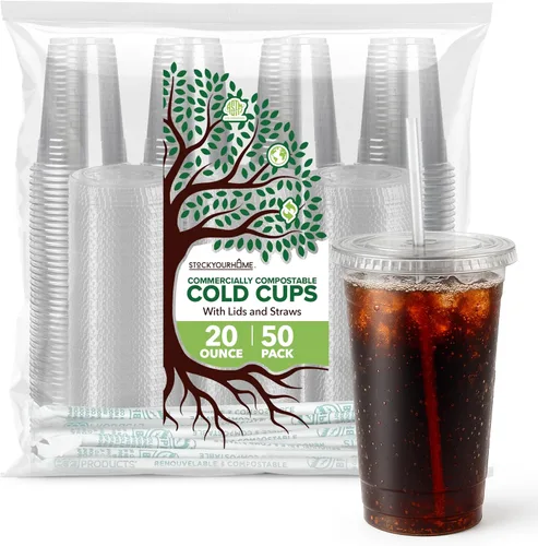 Miniatura 10 de Stock Your Home Vasos fríos transparentes de ácido poliláctico (PLA) de 16 onzas, paquete de 50 vasos desechables de fiesta para agua, café helado