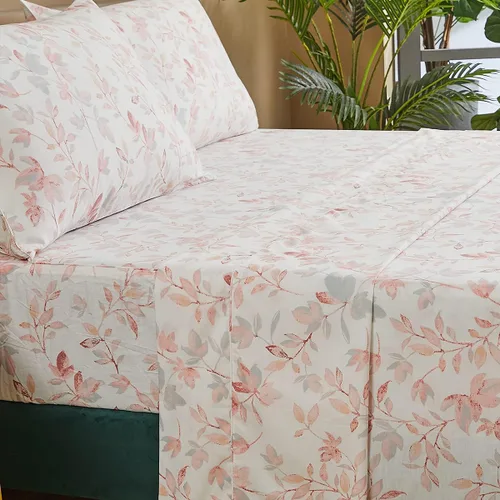 Miniatura 72 de FADFAY Juego de sábanas tamaño King, 100% algodón, elegante ropa de cama de granja con hojas verdes menta y flores blancas, sábana suave