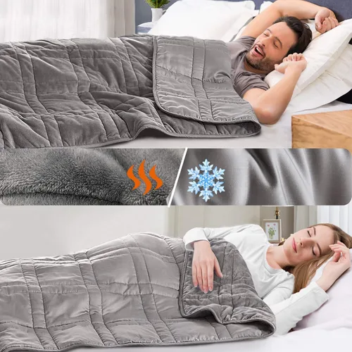 OMYSTYLE Manta pesada reversible de 48x72 pulgadas y 15 libras para adultos, manta doble cara con peso de felpa corta cálida y tela Tencel fresca