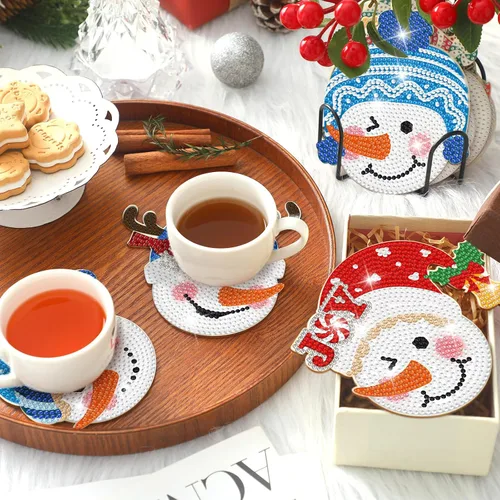 Miniatura 4 de Juego de 12 posavasos de pintura de diamantes de Navidad con soporte para arte de diamantes de Navidad en julio, para adultos, suministros de arte