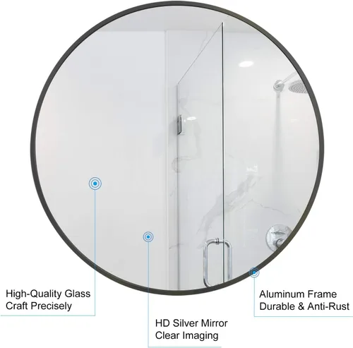 Miniatura 4 de Majnesvon Espejo redondo negro, espejo circular de pared de 20 pulgadas, grande, redondo, negro, para decoración de pared, espejo de tocador de baño