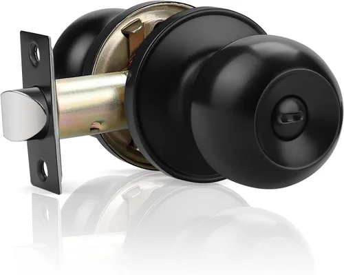 Probrico Pomo de Puerta Negro 1 Paquete, Pomo de Puerta Interior con Cerradura, Cerradura de Puerta de Dormitorio Negro Mate, Cerradura de Manija de