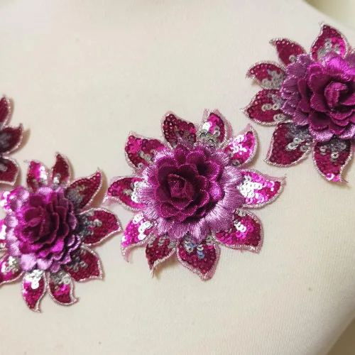 Miniatura 2 de 5 parches de flores de color rosa intenso con lentejuelas, bordado, manualidades, parches de costura Rosa Hot