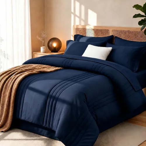 Miniatura 8 de juego de edredón tamaño individual negro - Cama en una bolsa tamaño individual 5 piezas, juego de ropa de cama suave para todas las estaciones