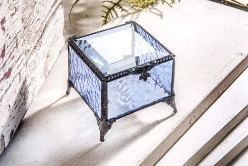 Miniatura 2 de Caja de cristal azul decorativa para joyería con anillo de exhibición, pulsera, aretes, organizador de almacenamiento, regalo de recuerdo para mamá