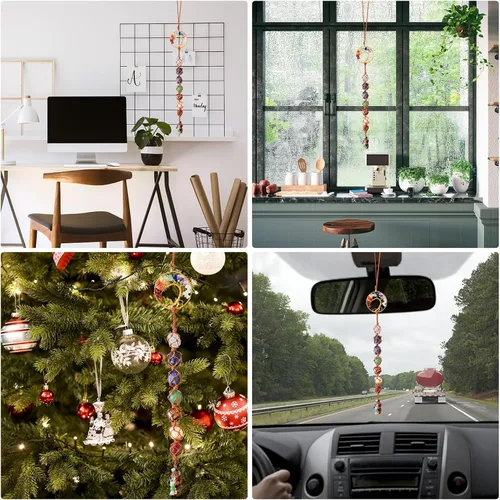 Miniatura 7 de Árbol de la vida - Piedras colgantes de chakras, cristales y piedras curativas, adornos de chakras para árbol de Navidad, regalos de brujas