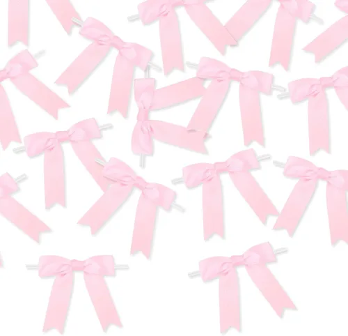 Miniatura 3 de Meseey 50 lazos de satén de 3 pulgadas, color rosa perla, preatados, para bolsas de golosinas, cesta de envoltura de regalo, boda, baby shower