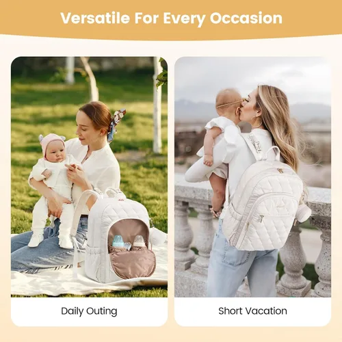 Miniatura 8 de LOVEVOOK Mochila para pañales, bolsa de pañales acolchada para bebé con bolsillos aislados, mochila de pañales de viaje para niños y niñas con Beige