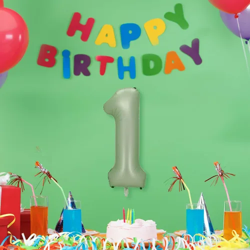 Miniatura 2 de Globos de papel aluminio verde Oliver número 0, 40 pulgadas