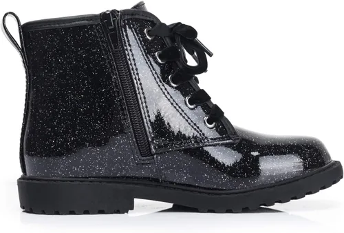 Miniatura 2 de Botines con purpurina para niñas, zapatos de combate impermeables con cordones y cremallera lateral para niñas pequeñas y grandes