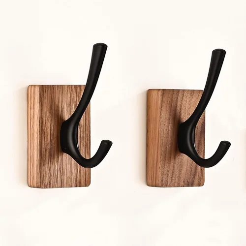 Miniatura 9 de Perchero de pared pequeño de madera de nogal de 17.3 pulgadas con 4 ganchos, colgador de chaquetas de madera resistente montado en puerta