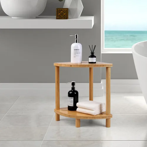 Miniatura 8 de Taburete de ducha esquinero de bambú mejorado para ducha interior impermeable, reposapiés de ducha de 2 niveles con estante de almacenamiento