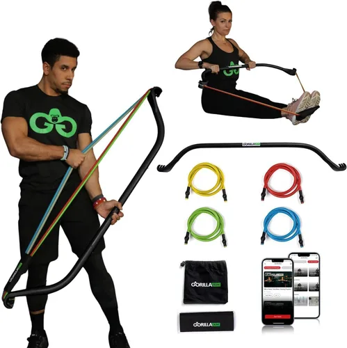 Gorilla Bow Original All-in-One Portable Home Gym System, Professional-Grade Resistance Band Bar for Strength Training, HIIT & Full Body Workouts,