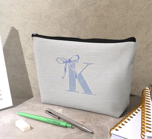 Miniatura 5 de Coquette - Bolsa de maquillaje con lazo, inicial K, regalos personalizados para chicas adolescentes, regalos con monograma lindos y modernos preppy