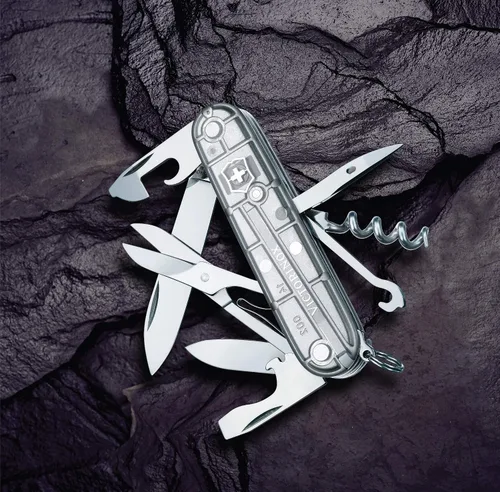 Miniatura 8 de Victorinox Climber Swiss Army Cuchillo de bolsillo de 14 funciones fabricado en Suiza con 2 cuchillas, sacacorchos y destornillador - Silver Tech