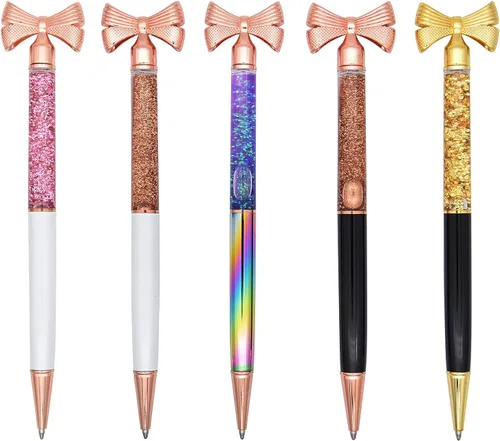Miniatura 8 de Gullor Paquete de 5 bolígrafos de metal con lazo pequeño, regalo con tinta negra, multicolor A