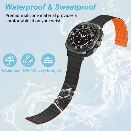 Miniatura 3 de Amizee No Gap Band Compatible con Samsung Galaxy Watch Ultra (2025/2024) Correa de 47mm, Correa de silicona deportiva magnética de 22mm para mujeres