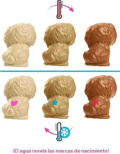 Miniatura 5 de Barbie Juego de muñecas y mascotas, color rubio con mamá perro, 3 cachorros recién nacidos con función de cambio de color y accesorios para mascotas