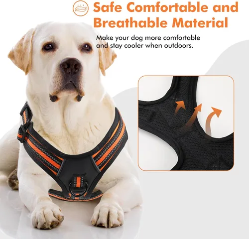 Miniatura 8 de Arnés para perro sin tirones, sin estrangulamiento, arnés para mascotas, ajustable, suave, acolchado, con asa de fácil control y tiras reflectantes