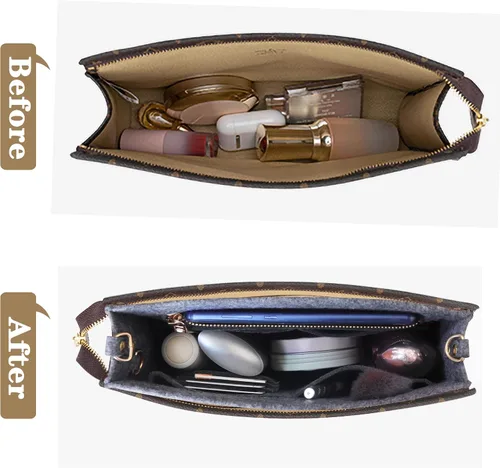 Miniatura 4 de MISIXILE Organizador de bolsa de fieltro con cremallera y hebillas doradas, organizador de bolso para bolsa de aseo 19 26