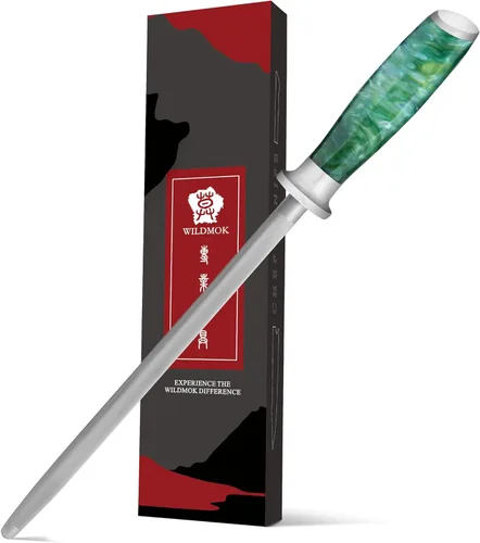 WILDMOK Varilla de acero para afilar cuchillos de acero de 9 pulgadas, barra de afilador de cuchillos de acero al carbono premium, fácil de usar