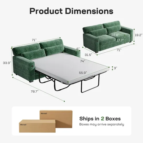 Miniatura 3 de Marsail Sofá cama extraíble, sofá cama tamaño Queen con colchón de espuma viscoelástica, sofá cama convertible 2 en 1 de felpilla con 2 fundas