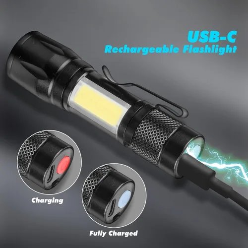 Miniatura 5 de KunHe Paquete de 6 mini linternas LED pequeñas recargables por USB, linterna de campamento a granel, linterna brillante de alto lúmenes, luz EDC