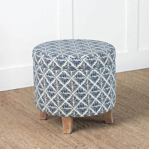Miniatura 5 de Homepop Decoración del hogar Otomana redonda tapizada de almacenamiento Otomana con almacenamiento para sala de estar y dormitorio con patas Azul