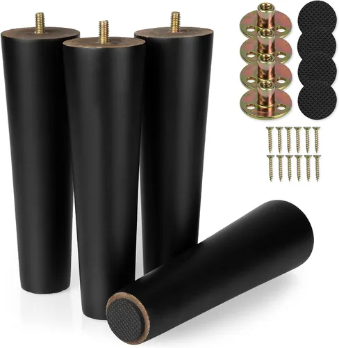 Miniatura 10 de Ilyapa Pies de madera para muebles, juego de 4 muebles cónicos de repuesto de madera negra de 6 pulgadas, patas de mesa auxiliar para sofás, sillas