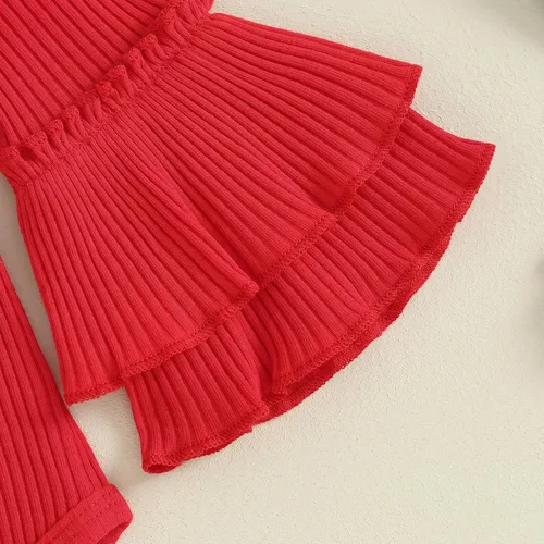Miniatura 5 de Kuriozud Conjunto de pantalones acampanados para bebé recién nacida, con volantes, lindo conjunto de pantalones acampanados con diadema y ramitas