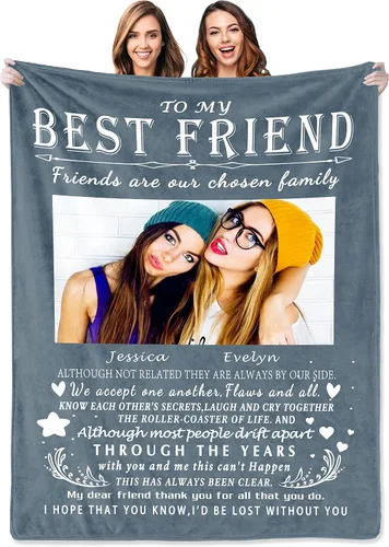 Miniatura 19 de Regalos personalizados de cumpleaños para mejor amiga para mujeres, manta personalizada con imagen, manta de fotos de mejor amiga con texto, regalos