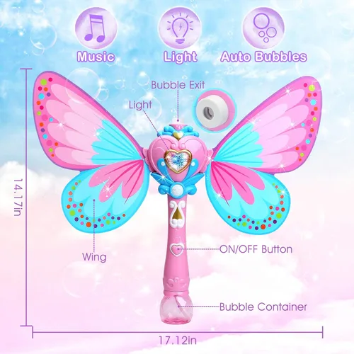 Miniatura 3 de Sitodier Máquina de burbujas para niños, soplador de burbujas de mariposa para niños pequeños, más de 1000 burbujas por minuto, juguetes para soplar