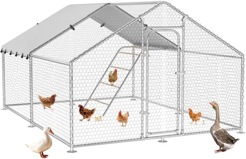 Gallinero grande de metal con cubierta impermeable y resistente a los rayos UV, jaula de gallinas para exteriores, conejo, pato, gallinero para uso