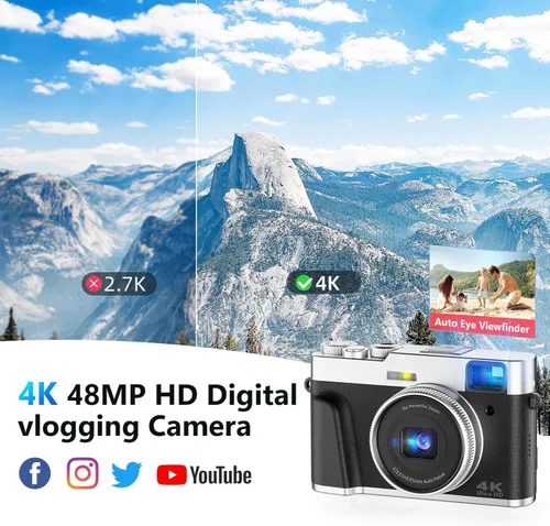 Miniatura 2 de Cámara digital 4K para fotografía, cámaras de videoblogs de 48 megapíxeles con enfoque automático y zoom digital 16X, cámara de punto y disparo