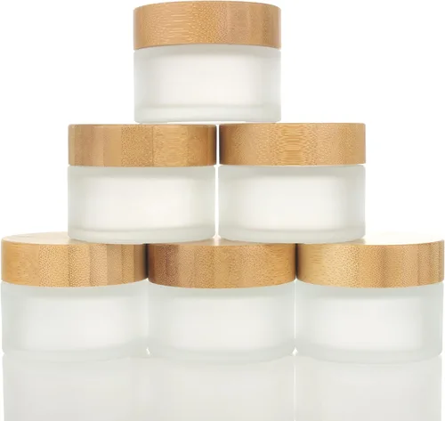 Miniatura 13 de COSIDEA 5 tarros vacíos de vidrio transparente redondos de 1 onza/1.06 oz con tapas de bambú, tarro de crema de bambú, recipientes de viaje