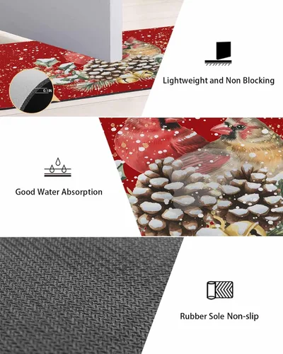 Miniatura 3 de Tapete de baño con diseño de pájaros de Navidad, antideslizante, de secado rápido y absorbente, tierra de diatomeas, para fregadero de cocina