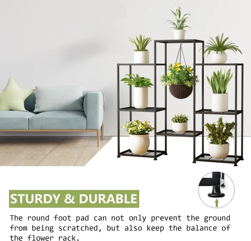 Miniatura 3 de Soporte de plantas de metal para interior, soportes de plantas de metal para exterior, estante escalonado de 4 niveles para múltiples plantas, 8