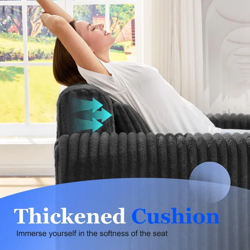 Miniatura 4 de Hobestluk Sofá Individual de Espuma Sillón Sofá para Espacios Pequeños Sofás Cómodos con Funda Extraíble Sofá Peludo con Almohadas para Sala de Negro