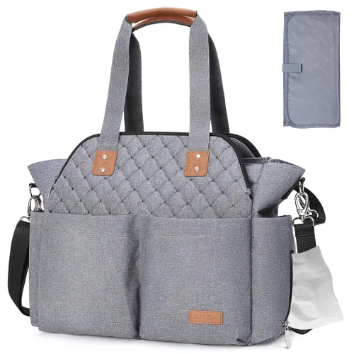 Miniatura 9 de Lekebaby - Bolso para pañales para bebé - 17 bolsillos, gran pañalera de viaje con cambiador portátil, bolso cruzado para hospital y maternidad