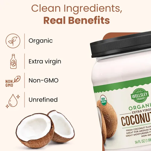 Miniatura 3 de Wellsley Farms Aceite de coco virgen extra orgánico, sin refinar, 100% puro y natural, vegano, sin OMG, sin gluten y apto para dieta cetogénica