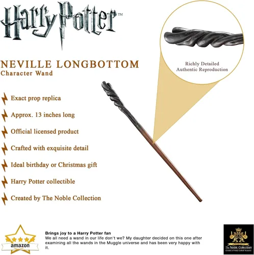 Miniatura 3 de The Noble Collection - Varita de personaje de fondo largo Neville - Varita del mundo mágico de 13 pulgadas (13.4 in) con etiqueta de nombre - Juego